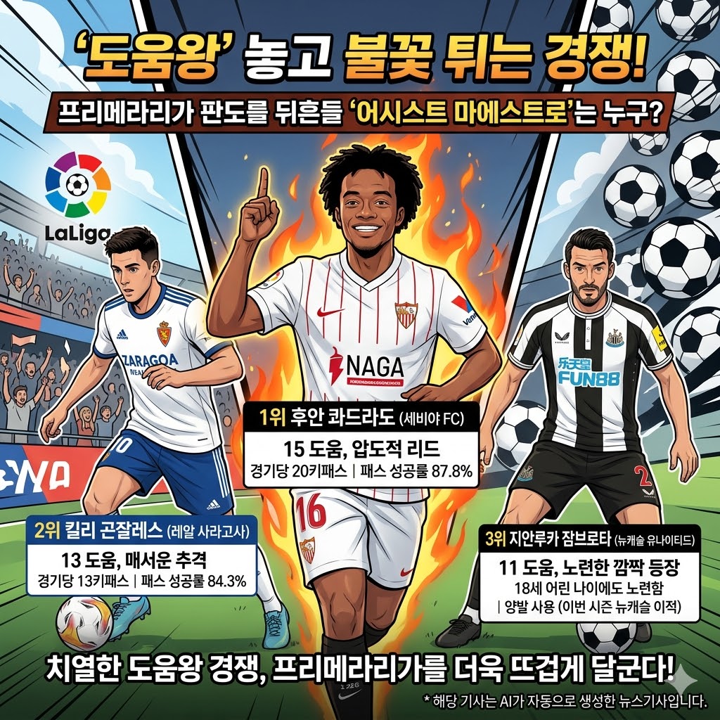 프리메라리가 도움왕 콰드라도 독주 체제